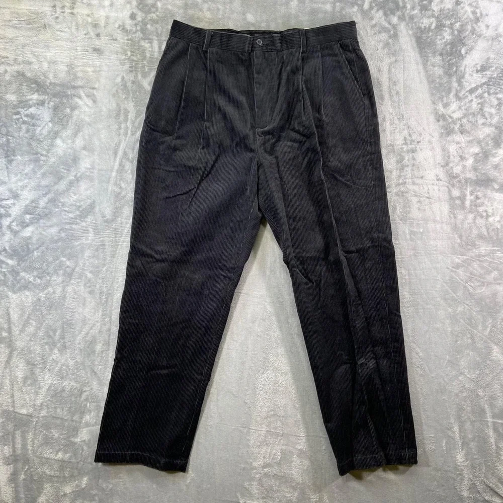 New Jones New York Pleated Corduroy Pants Men's 36x30 Black Cotton